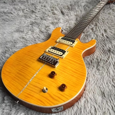 Guitarra eléctrica a medida con incrustación de pájaro y hardware de cromo en amarillo PRS Santana Retro Orange proveedor
