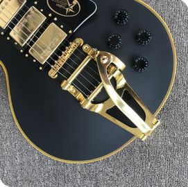 Grand LP guitarra eléctrica negro con bigsby, amarillo cuerpo de unión, 3 pickups, hardware de oro proveedor