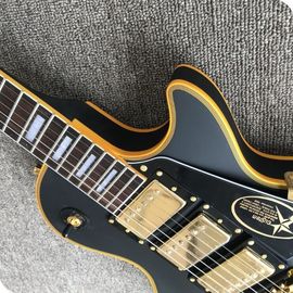 Grand LP guitarra eléctrica negro con bigsby, amarillo cuerpo de unión, 3 pickups, hardware de oro proveedor