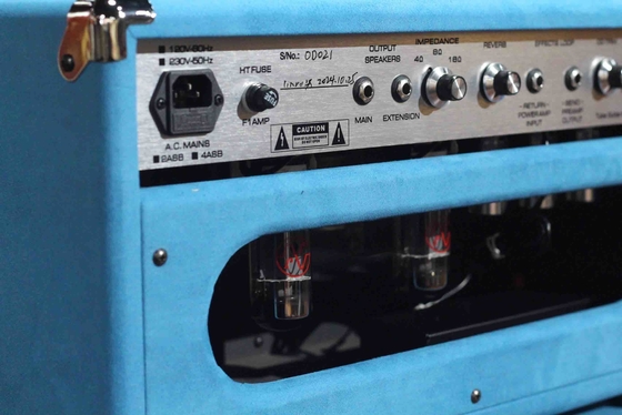 Crónica personalizada clon 2025 Overdrive Reverb 50 Watt Tubo con cable de mano Cabeza de camiseta Azul Tubos JJ 50W proveedor
