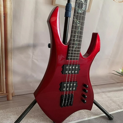Personalizado Especial Forma irregular del cuerpo Transparente Rojo Bajo Eléctrico Guitarra 4 Cuerdas Bajo Cuerpo de madera proveedor