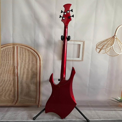 Personalizado Especial Forma irregular del cuerpo Transparente Rojo Bajo Eléctrico Guitarra 4 Cuerdas Bajo Cuerpo de madera proveedor