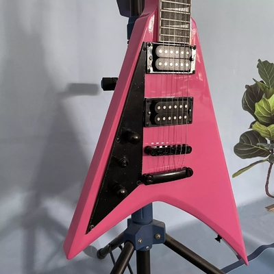 Esquerda Rosa Cola de golondrina V Cuerpo sólido Guitarra eléctrica Abierta 22 Fret proveedor