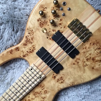 5 cuerdas personalizadas Cuello a través del cuerpo Burl Maple Top Guitarra Bajo Eléctrica proveedor