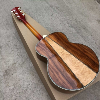 Personalizado 43 pulgadas Cherryburst Firestone sólido Abalón superior incrustación de arce y koa Guitarra acústica lateral proveedor