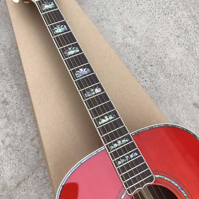 Personalizado 43 pulgadas Cherryburst Firestone sólido Abalón superior incrustación de arce y koa Guitarra acústica lateral proveedor