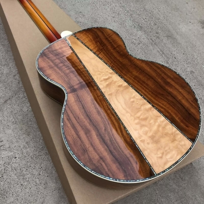 Personalizado 43 pulgadas Cherryburst Firestone sólido Abalón superior incrustación de arce y koa Guitarra acústica lateral proveedor