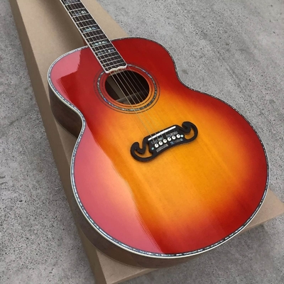 Personalizado 43 pulgadas Cherryburst Firestone sólido Abalón superior incrustación de arce y koa Guitarra acústica lateral proveedor