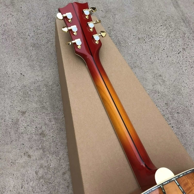 Personalizado 43 pulgadas Cherryburst Firestone sólido Abalón superior incrustación de arce y koa Guitarra acústica lateral proveedor