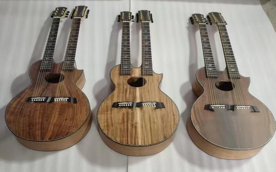 En stock, estilo Taylor personalizado doble cuello Richie Sambora firma KOA madera 6+12 cuerdas guitarra acústica con tablero de ébano en acabado mate proveedor