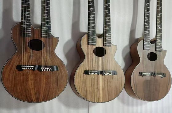 En stock, estilo Taylor personalizado doble cuello Richie Sambora firma KOA madera 6+12 cuerdas guitarra acústica con tablero de ébano en acabado mate proveedor