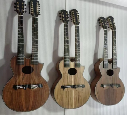 En stock, estilo Taylor personalizado doble cuello Richie Sambora firma KOA madera 6+12 cuerdas guitarra acústica con tablero de ébano en acabado mate proveedor
