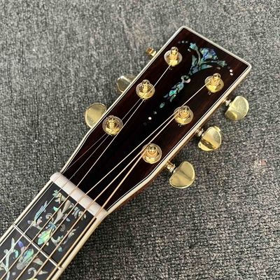 Guitarra acústica de mano izquierda D Cuerpo sólido Koa Top con KOA Madera de lado trasero Abalone Enlace de árbol de la vida de lujo Guitarra KOA OEM proveedor