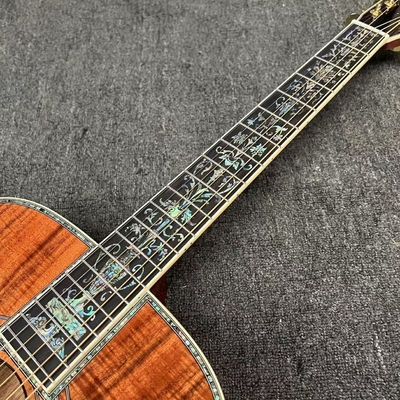 Guitarra acústica de mano izquierda D Cuerpo sólido Koa Top con KOA Madera de lado trasero Abalone Enlace de árbol de la vida de lujo Guitarra KOA OEM proveedor