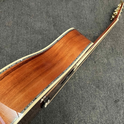 Guitarra acústica de mano izquierda D Cuerpo sólido Koa Top con KOA Madera de lado trasero Abalone Enlace de árbol de la vida de lujo Guitarra KOA OEM proveedor