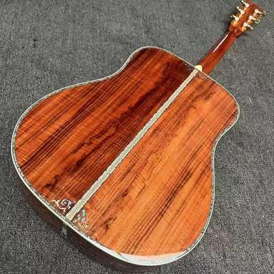 Guitarra acústica de mano izquierda D Cuerpo sólido Koa Top con KOA Madera de lado trasero Abalone Enlace de árbol de la vida de lujo Guitarra KOA OEM proveedor