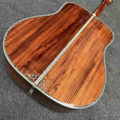 Guitarra acústica de mano izquierda D Cuerpo sólido Koa Top con KOA Madera de lado trasero Abalone Enlace de árbol de la vida de lujo Guitarra KOA OEM proveedor
