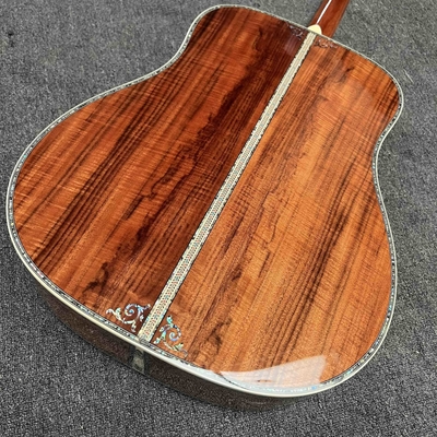 Guitarra acústica de mano izquierda D Cuerpo sólido Koa Top con KOA Madera de lado trasero Abalone Enlace de árbol de la vida de lujo Guitarra KOA OEM proveedor