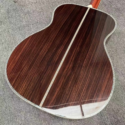 Custom Solid Spruce OM Body Solid Rosewood Back Side Acoustic Electric Guitar Abalone Binding proveedor