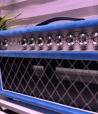 Cabeza de cantante de cuerda de acero personalizada de estilo D 20W 50W 100W con color azul suedo, gran amplificador modelo SSS proveedor