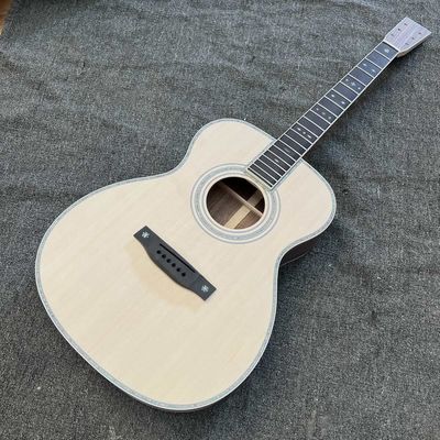 Custom Solid Spruce Top OM Kits Acoustic Guitar without Finishing, Customized Logo on Headstock proveedor