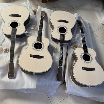 Custom Solid Spruce Top OM Kits Acoustic Guitar without Finishing, Customized Logo on Headstock proveedor