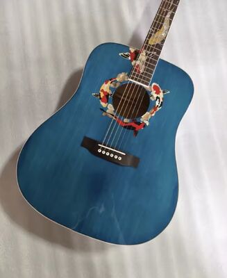 Custom 2025 Taylor Living Jewel Set Style Guitarra acústica Dreadnought con incrustaciones de peces Koi en azul con parte posterior de arce flameado acolchado proveedor