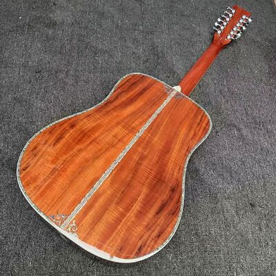 Guitarra acústica de encuadernación de abulón con parte trasera sólida KOA personalizada de 6/12 cuerdas con logotipo personalizado en abulón proveedor