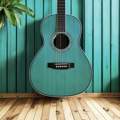 Guitarra acústica personalizada O28 Parlor con parte trasera de palisandro macizo con tuerca de 45 mm de ancho, guitarra O pequeña con acabado en azul satinado proveedor