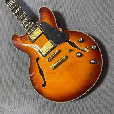 Guitarra eléctrica Gibson Style ES Supreme Bourbon Burst personalizada, cuerpo semihueco, Jazz proveedor