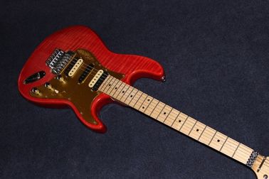 Nuevo de alta calidad, rojo Tiger Flame Guitarra eléctrica Bajo de madera sólida Cuerpo de estrato de arce Fingerboard rueda de acero Cuerdas proveedor