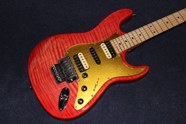 Nuevo de alta calidad, rojo Tiger Flame Guitarra eléctrica Bajo de madera sólida Cuerpo de estrato de arce Fingerboard rueda de acero Cuerdas proveedor
