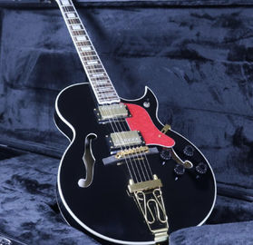 Top Quality Stock Cuerpo hueco completo 41' Guitarra eléctrica Pequeño hardware de oro Color negro proveedor