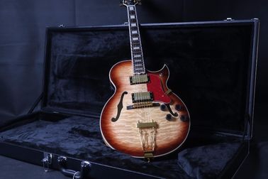 Top Quality Stock Cuerpo hueco completo 41' Guitarra eléctrica Pequeño hardware de oro Color negro proveedor