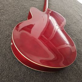 Guitarra de 6 cuerdas de color naranja, espalda roja y lateral, pickup lateral, cuerpo hueco proveedor