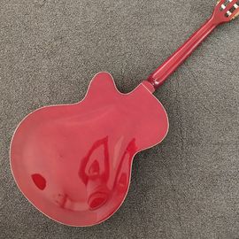 Guitarra de 6 cuerdas de color naranja, espalda roja y lateral, pickup lateral, cuerpo hueco proveedor