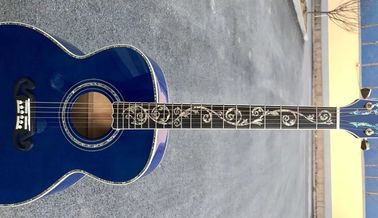 Mejor Jumbo Guitarra acústica de madera de arce de llama azul Guitarra de ébano sólido Guitarra acústica personalizada 43 pulgadas Guitarra Jumbo proveedor