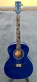 Mejor Jumbo Guitarra acústica de madera de arce de llama azul Guitarra de ébano sólido Guitarra acústica personalizada 43 pulgadas Guitarra Jumbo proveedor