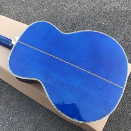 Mejor Jumbo Guitarra acústica de madera de arce de llama azul Guitarra de ébano sólido Guitarra acústica personalizada 43 pulgadas Guitarra Jumbo proveedor