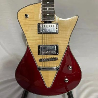 Personalizado Ernie Ball Music Man Armada Dividido Guitarra eléctrica de color rojo en forma de V Bookmatched Flame Maple Top HH Humbucking proveedor