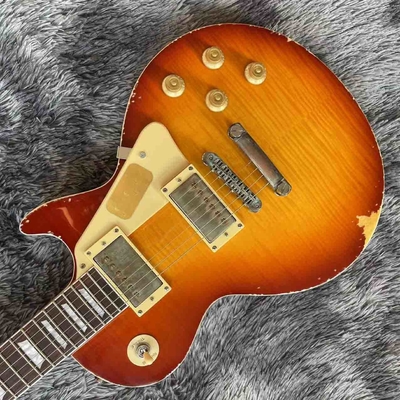 Grand G-LP personalizado Les Paul Relic estilo de acabado Guitarra eléctrica Cherryburst Color opcional Aceptar OEM proveedor