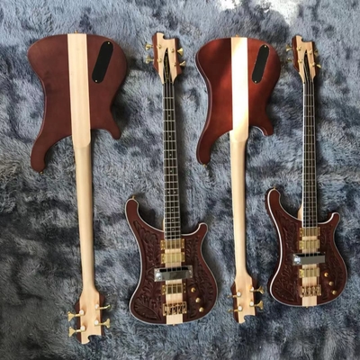 Grand Rickenbacker estilo personalizado 4 cuerdas Cuello a través del cuerpo Bajo eléctrico Guitarra esculpida Top Fábrica de instrumentos musicales proveedor