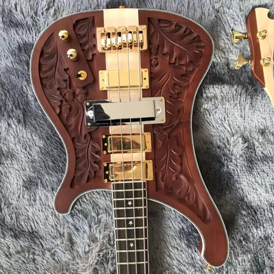 Grand Rickenbacker estilo personalizado 4 cuerdas Cuello a través del cuerpo Bajo eléctrico Guitarra esculpida Top Fábrica de instrumentos musicales proveedor