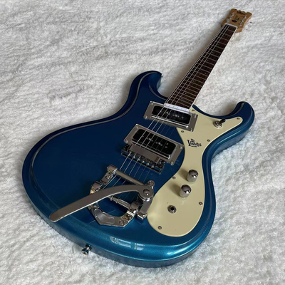 Personalizado 1966 Ventures Mosrite Zero Fret JRM Johnny Ramone Guitarra eléctrica Tremolo Cubierta en color azul proveedor