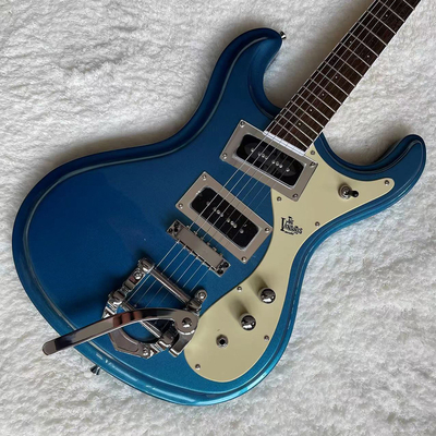 Personalizado 1966 Ventures Mosrite Zero Fret JRM Johnny Ramone Guitarra eléctrica Tremolo Cubierta en color azul proveedor