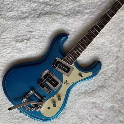 Personalizado 1966 Ventures Mosrite Zero Fret JRM Johnny Ramone Guitarra eléctrica Tremolo Cubierta en color azul proveedor