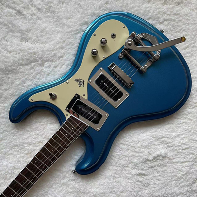 Personalizado 1966 Ventures Mosrite Zero Fret JRM Johnny Ramone Guitarra eléctrica Tremolo Cubierta en color azul proveedor