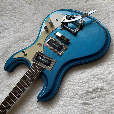 Personalizado 1966 Ventures Mosrite Zero Fret JRM Johnny Ramone Guitarra eléctrica Tremolo Cubierta en color azul proveedor