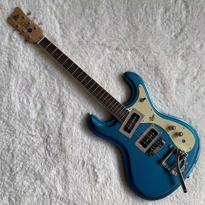 Personalizado 1966 Ventures Mosrite Zero Fret JRM Johnny Ramone Guitarra eléctrica Tremolo Cubierta en color azul proveedor